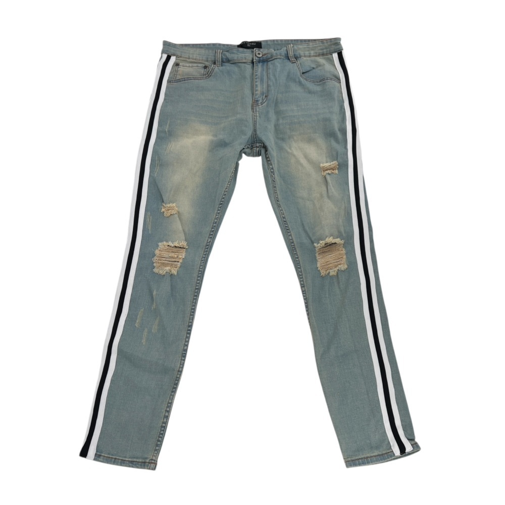 Serenede Skinny White Black Stripe Destroyed Denim Jeans Size 40 Men’s